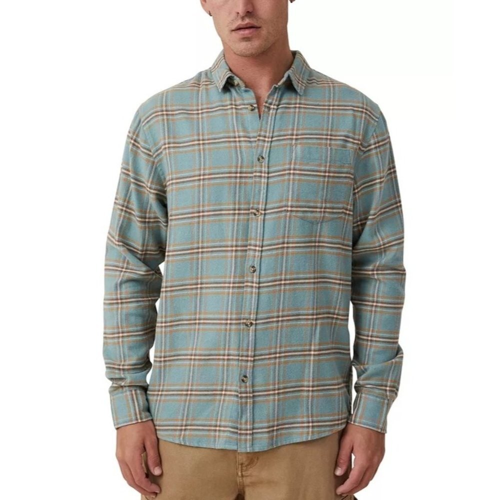 Cotton On Mens Camden Long Sleeve Shirt Grid Check, Green, Size‎ M, NWT